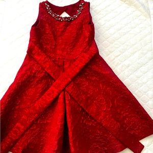 Jacquard print dress with embellished collar. Size 8